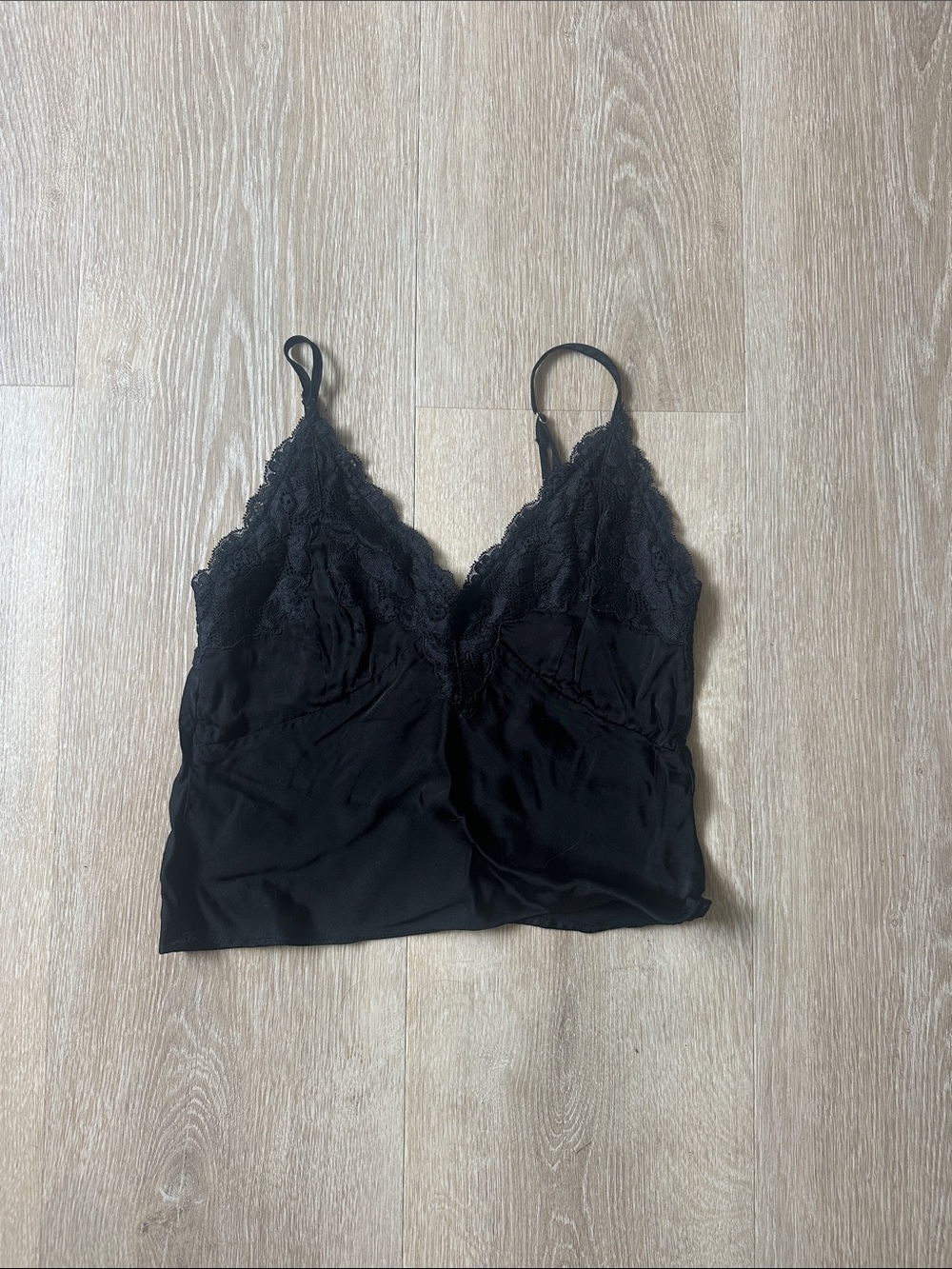 Rumored Black Satin Lace Trim Cami